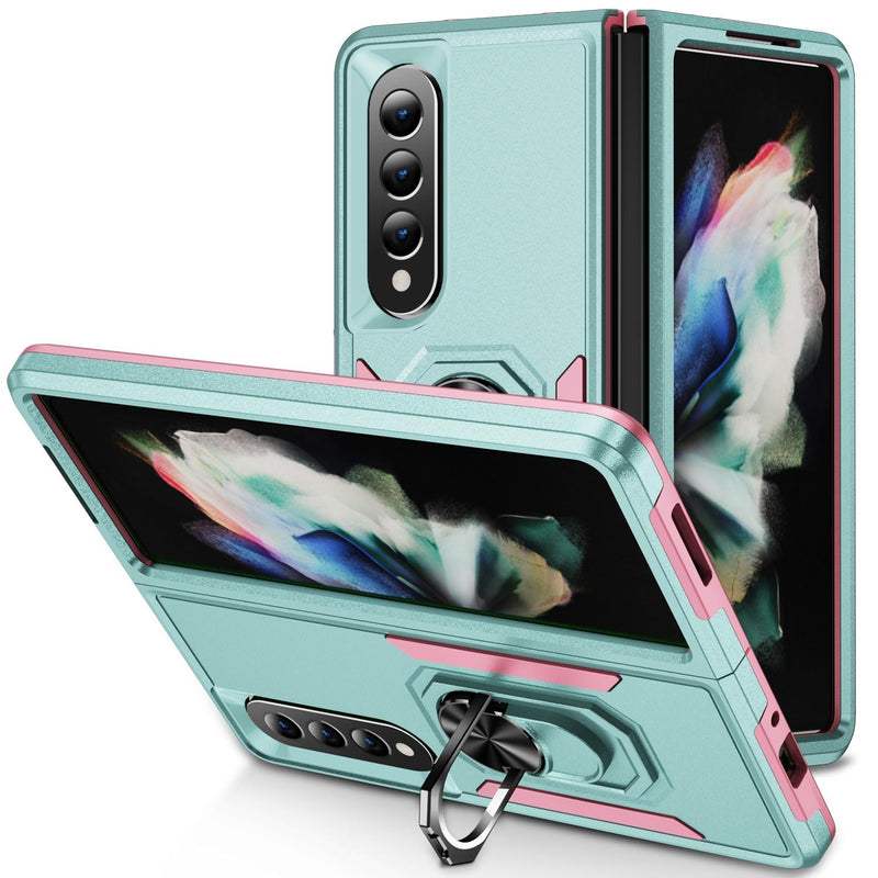 For Samsung Galaxy Z Fold4 5G Shockproof Case With Holder - Pc Tpu - Purple + Black