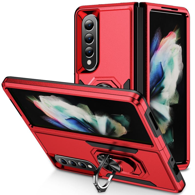 For Samsung Galaxy Z Fold4 5G Shockproof Case With Holder - Pc Tpu - Purple + Black
