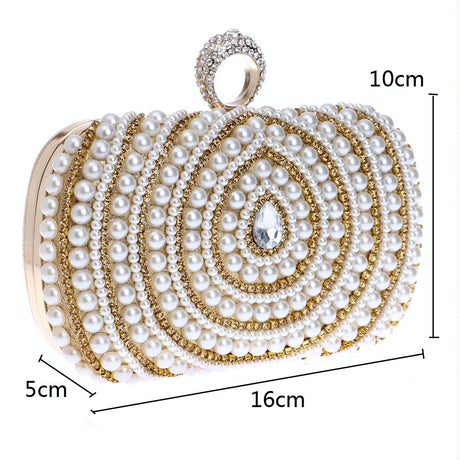 Stylish Pearl Handbag For Fashion Banquets And Parties - Gold