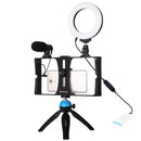 Vlogging Live Broadcast Smartphone Video Rig With Led Selfie Light Microphone Tripod Mount And Cold Shoe Head - Blue