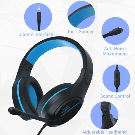 3.5Mm Noise-Canceling Gaming Headset With Retractable Mic - Black Blue