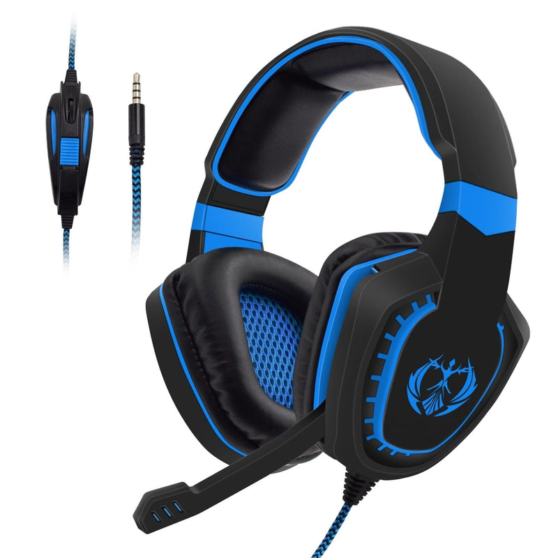 3.5Mm Noise-Canceling Gaming Headset With Retractable Mic 2M Cable - Black Blue