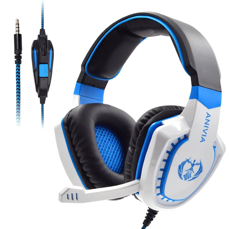 3.5Mm Noise-Canceling Gaming Headset With Retractable Mic 2M Cable - White Blue