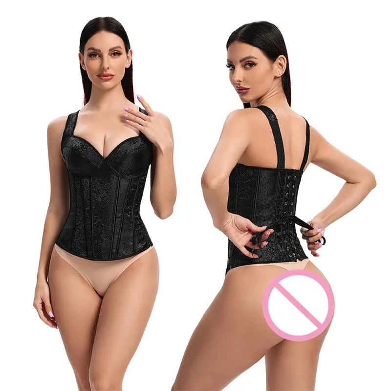 Adjustable Plus Size Steampunk Gothic Corset With G String S To 6Xl - Brown - 6Xl