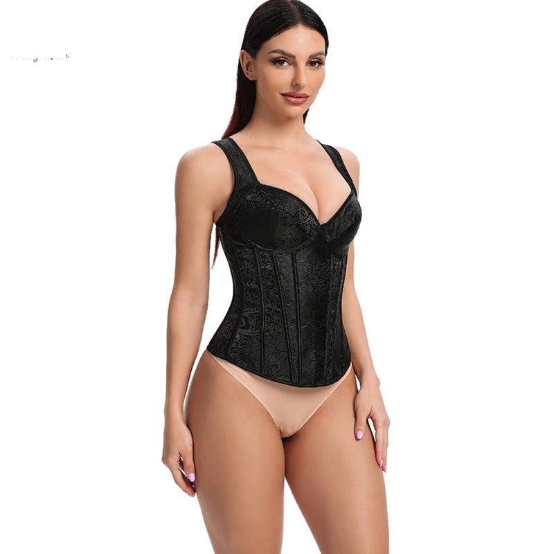 Adjustable Plus Size Steampunk Gothic Corset With G String S To 6Xl - Black - 6Xl