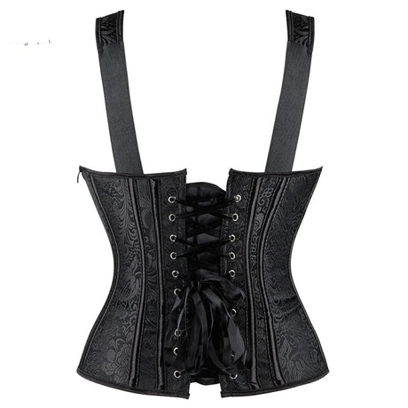 Adjustable Plus Size Steampunk Gothic Corset With G String S To 6Xl - Black - 6Xl