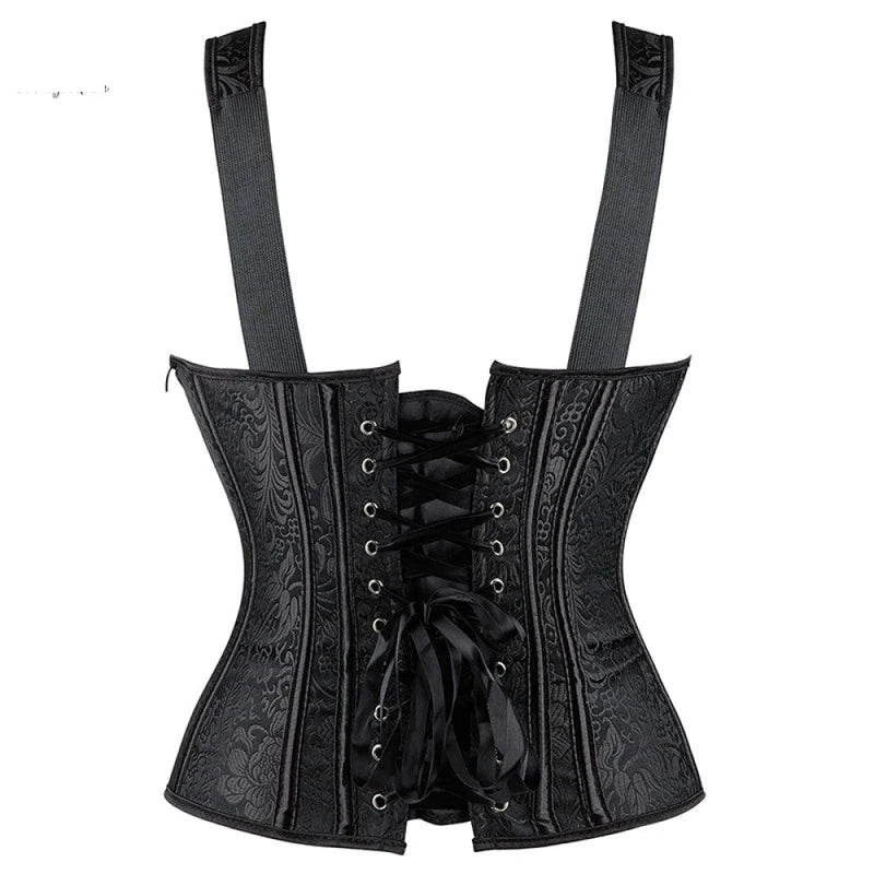 Adjustable Plus Size Steampunk Gothic Corset With G String S To 6Xl - Black - 6Xl
