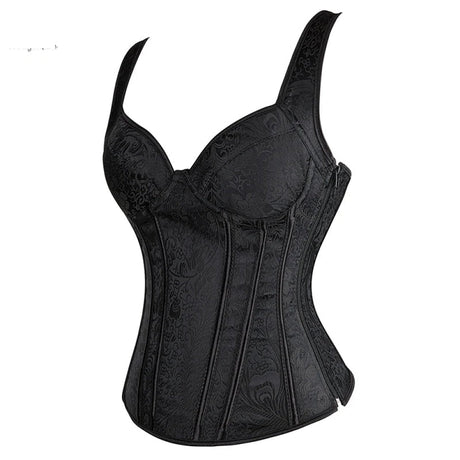 Adjustable Plus Size Steampunk Gothic Corset With G String S To 6Xl - Black - 6Xl