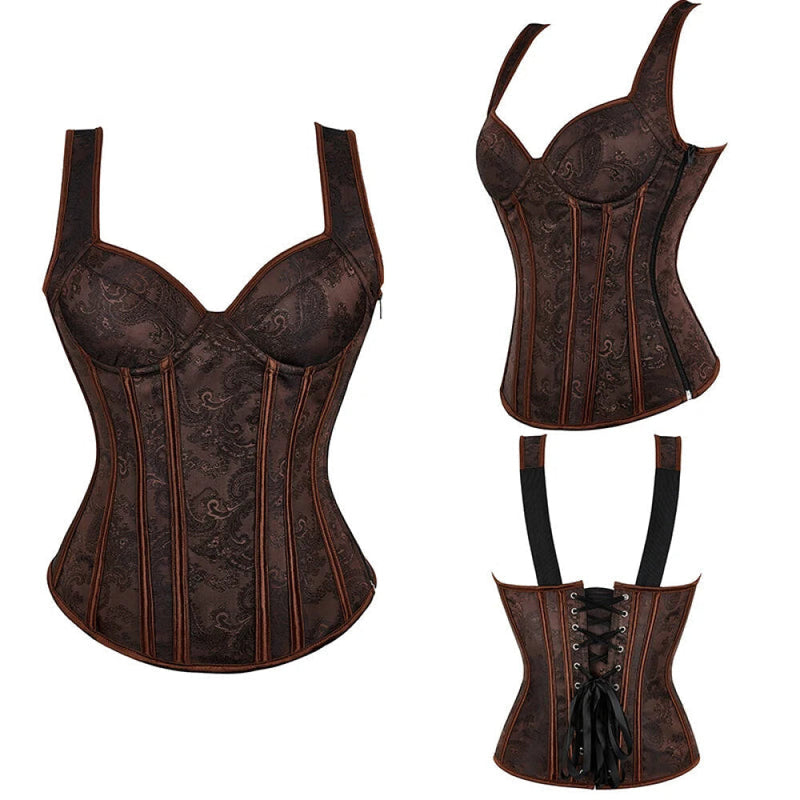 Adjustable Plus Size Steampunk Gothic Corset With G String S To 6Xl - Black - 6Xl