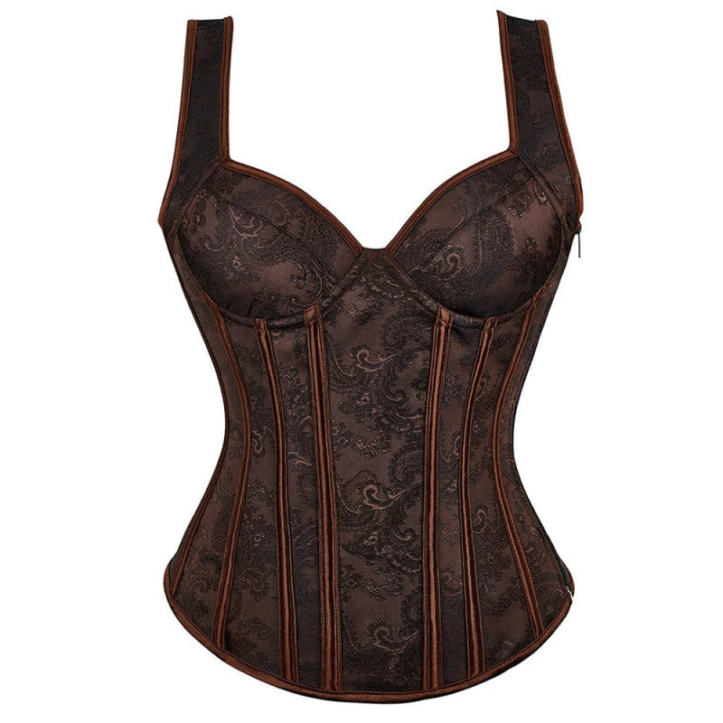 Adjustable Plus Size Steampunk Gothic Corset With G String S To 6Xl - Brown - Xxxl