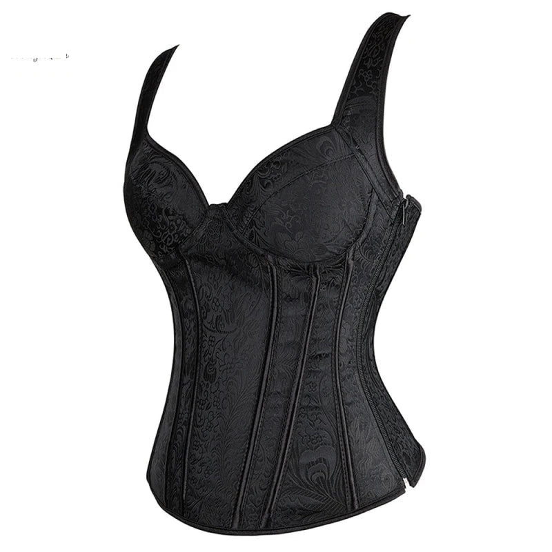 Adjustable Plus Size Steampunk Gothic Corset With G String S To 6Xl - Black - 4Xl
