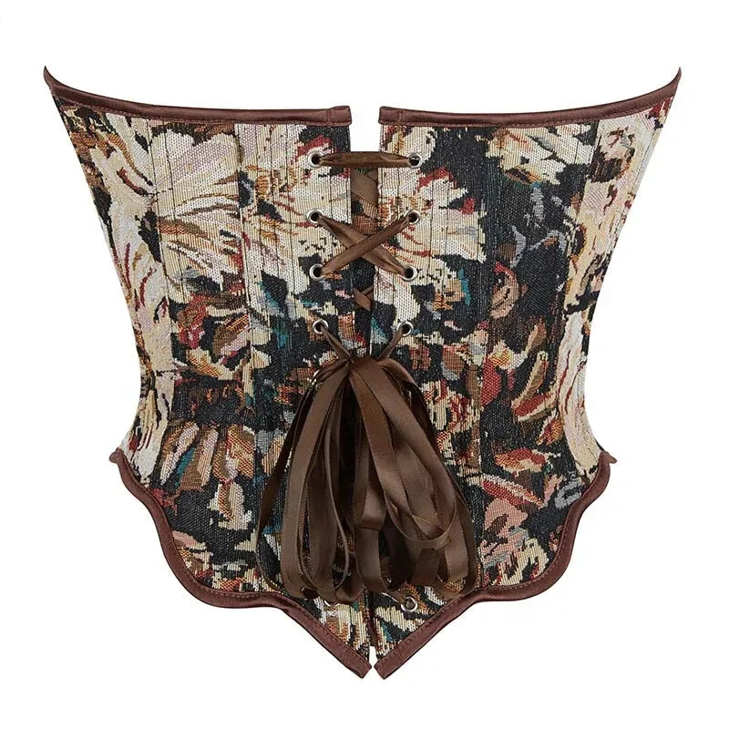 Floral Fishbone Corset Top Retro Bodice Plus Size Xs-Xl Flounce Irregular Bustier - M