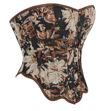 Floral Fishbone Corset Top Retro Bodice Plus Size Xs-Xl Flounce Irregular Bustier - Xs