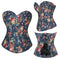 Floral Lace-Up Denim Corset Plus Size S-6Xl Boned Strapless Blue / Black - Black - Xl