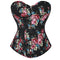 Floral Lace-Up Denim Corset Plus Size S-6Xl Boned Strapless Blue / Black - Black - 5Xl