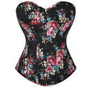 Floral Lace-Up Denim Corset Plus Size S-6Xl Boned Strapless Blue / Black - Black - 6Xl