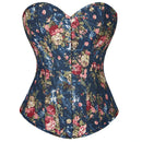 Floral Lace-Up Denim Corset Plus Size S-6Xl Boned Strapless Blue / Black - Black - 6Xl