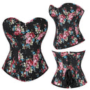 Floral Lace-Up Denim Corset Plus Size S-6Xl Boned Strapless Blue / Black - Black - Xxl