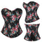 Floral Lace-Up Denim Corset Plus Size S-6Xl Boned Strapless Blue / Black - Black - M