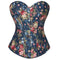Floral Lace-Up Denim Corset Plus Size S-6Xl Boned Strapless Blue / Black - Blue - Xl