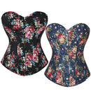 Floral Lace-Up Denim Corset Plus Size S-6Xl Boned Strapless Blue / Black - Blue - M
