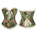 Green Lace Trim Gothic Corset Ruffled Victorian Bustier For Halloween - L