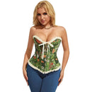 Green Lace Trim Gothic Corset Ruffled Victorian Bustier For Halloween - L