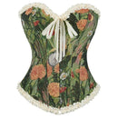 Green Lace Trim Gothic Corset Ruffled Victorian Bustier For Halloween - Xl