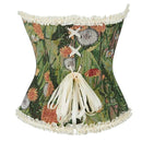 Green Lace Trim Gothic Corset Ruffled Victorian Bustier For Halloween - S