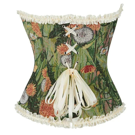 Green Lace Trim Gothic Corset Ruffled Victorian Bustier For Halloween - S