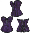 Fishbone Bow Tight Chest Binder Bustier For Gothic Dress Women 10 Red Purple Ruffled Lace Victorian Corset Top - Red - Xl