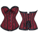 Fishbone Bow Tight Chest Binder Bustier For Gothic Dress Women 10 Red Purple Ruffled Lace Victorian Corset Top - Red - L