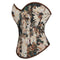 Floral Print Renaissance Corset 12 Plastic Bones Front 5 Busk Closure Plus Size - Blue 502 - Xxxl