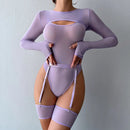 Alluring Transparent Bodysuit Open Crotch Teddy Nightgown For Women - Light Green - L