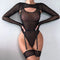 Alluring Transparent Bodysuit Open Crotch Teddy Nightgown For Women - Light Green - L