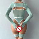Alluring Transparent Bodysuit Open Crotch Teddy Nightgown For Women - Light Green - M