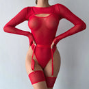 Alluring Transparent Bodysuit Open Crotch Teddy Nightgown For Women - Light Green - M