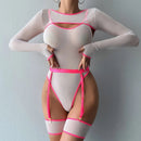 Alluring Transparent Bodysuit Open Crotch Teddy Nightgown For Women - Light Green - M