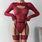 Alluring Transparent Bodysuit Open Crotch Teddy Nightgown For Women - Red - L