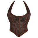 Fish Bone Jacquard Deep V-Neck Corset Crop Top With Halter Neck Plus Size - 5Xl
