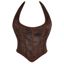 Fish Bone Jacquard Deep V-Neck Corset Crop Top With Halter Neck Plus Size - 5Xl