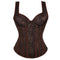 Steampunk Jacquard Lace-Up Shoulder Strap Corset Padded Bustier With Zip - Xxxl