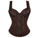 Steampunk Jacquard Lace-Up Shoulder Strap Corset Padded Bustier With Zip - L