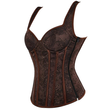 Steampunk Jacquard Lace-Up Shoulder Strap Corset Padded Bustier With Zip - L