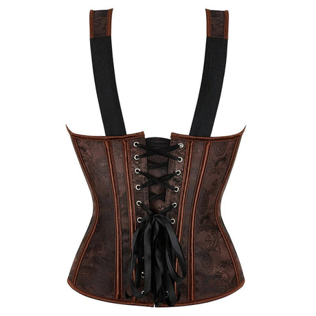 Steampunk Jacquard Lace-Up Shoulder Strap Corset Padded Bustier With Zip - L