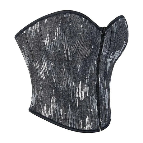 Plus Size Silver Sequin Crop Top With Lace Detail 14 Fishbones Support S-Xxxl - Xxl