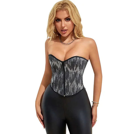 Plus Size Silver Sequin Crop Top With Lace Detail 14 Fishbones Support S-Xxxl - Xxl