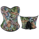 Floral Embroidered Renaissance Corset With Front Busk Closure And Back Lace Women Victorian Bustier - L