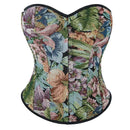 Floral Embroidered Renaissance Corset With Front Busk Closure And Back Lace Women Victorian Bustier - L