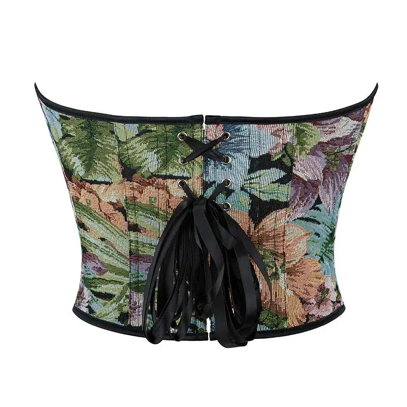 Floral Embroidered Renaissance Corset With Front Busk Closure And Back Lace Women Victorian Bustier - L